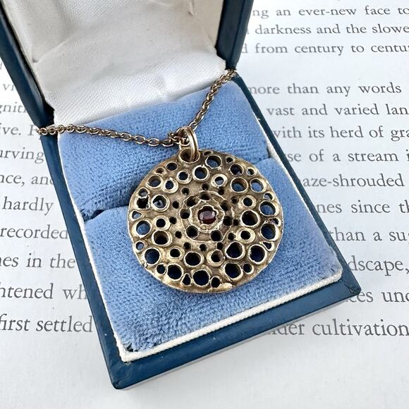 Vintage Brutalist Necklace Red Glass Stone, BAB Gold Filled Chain Sculptural - Picture 1 of 5